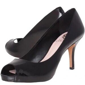 Vince Camuto Kira Patent Leather Black Peep Toe Pumps Size 9.5 B